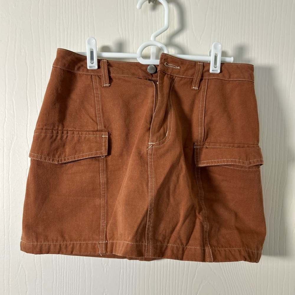 Brown Mini Skirt with Pockets